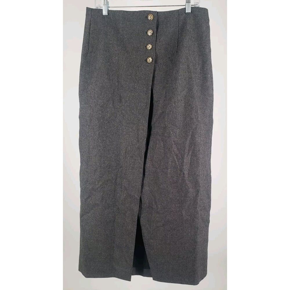 Breeches Vintage Genuine Virgin Wool Wrap Skirt Gray Sz 12 Long 4 Button Closure